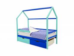 Кровать-домик Svogen с ящиками и бортиком мятно-синий