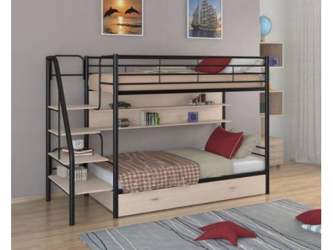 Двухъярусная кровать Толедо ПЯ черный дуб молочный
