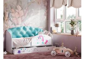 Кровать Звездочка с бортиком Белый-бирюзовый