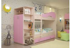 Двухъярусная кровать со шкафом Мая щиты розовый