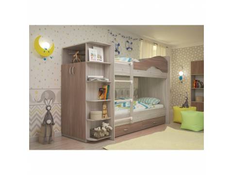 Двухъярусная кровать со шкафом Мая щиты ясень