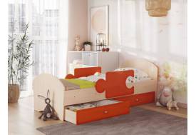 Кровать Мозаика с бортиками и ящиком млечный дуб с оранжевым