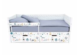 Кровать-тахта Svogen мягкая с ящиками и бортиком с фото белый/мишки
