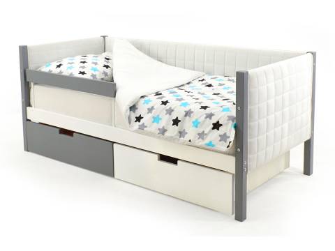 Кровать-тахта мягкая Svogen с ящиками и бортиками графит-белый