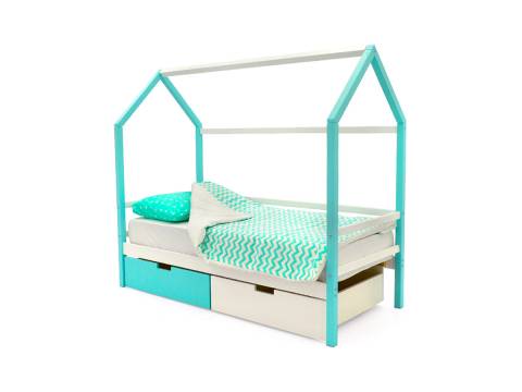 Кровать-домик Svogen с ящиками мятно-белый