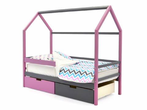 Кровать-домик Svogen с ящиками и бортиком лаванда-графит