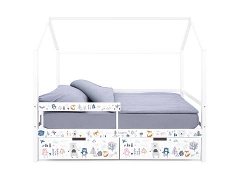 Кровать-домик Svogen с фото с ящиками и бортиком белый/мишки