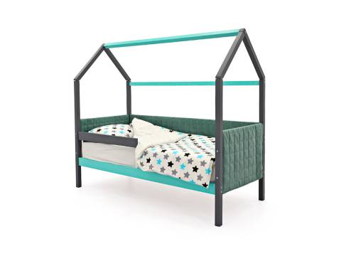 Кровать-домик мягкий Svogen с бортиком графит-мятный
