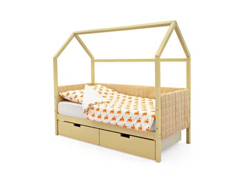 Кровать-домик мягкий Svogen с ящиками бежевый