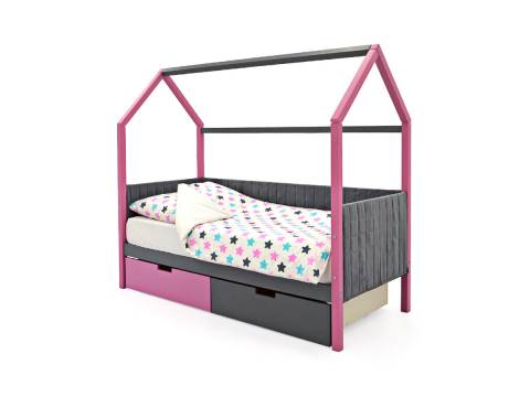 Кровать-домик мягкий Svogen с ящиками лаванда-графит