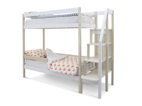 Двухъярусная кровать Svogen с бортиком бежево-белый