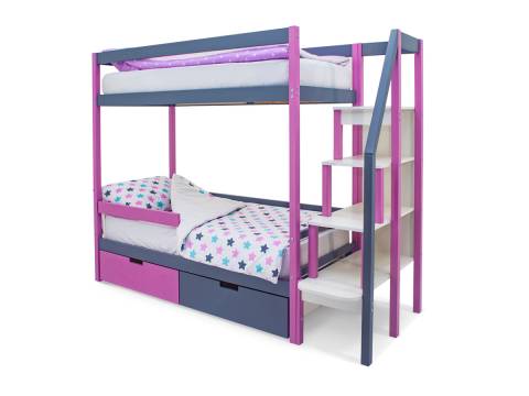 Двухъярусная кровать Svogen с ящиками и бортиком лаванда-графит