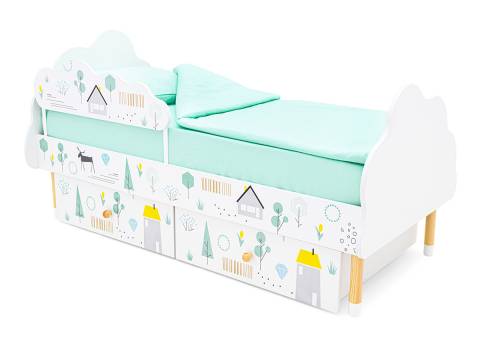 Кровать Stumpa Облако бортик и ящики рисунок Ферма