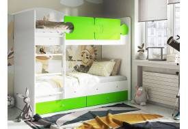 Кровать двухъярусная Тетрис латы с бортиками белый-лайм