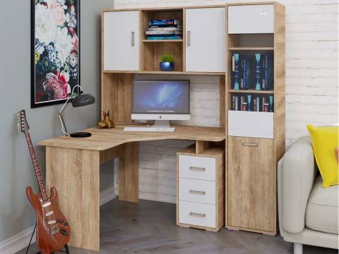 Компьютерный стол КЛ-1.3 с пеналом Дуб баррик / белый жемчуг