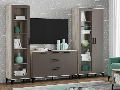 Гостиная Марсель Софт Графит, корпус  Дуб Крафт Серый