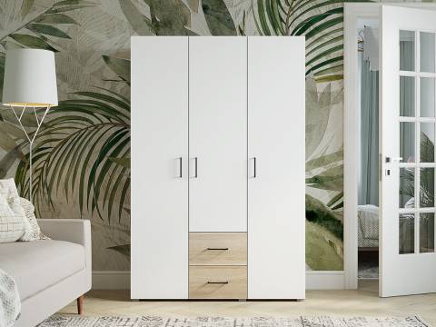 Шкаф трехстворчатый 2 ящика Victor Сонома-Белый