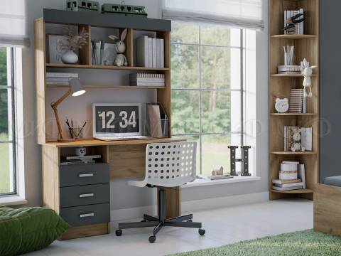 Стол письменный с надстройкой Мартина Графит, Дуб крафт