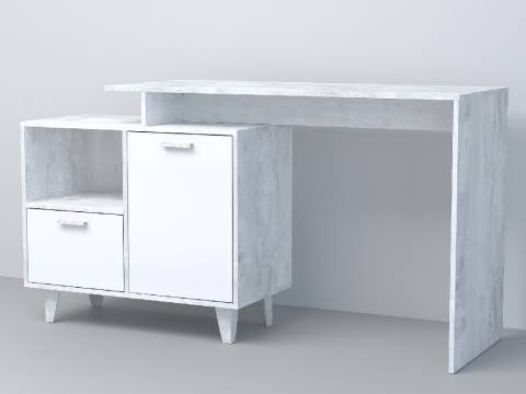 Стол письменный Эго Ст-2 бетон светлый/белый глянец на ножках