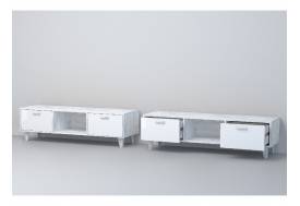 ТВ тумба Эго Т-3 бетон светлый/белый глянец на ножках