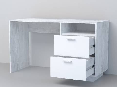 Стол письменный Эго Ст-3 бетон светлый/белый глянец на цоколе