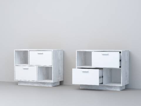 Тумба Эго Т-1 2 ящика бетон светлый/белый глянец на цоколе