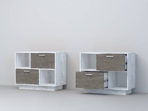 Тумба Эго Т-1 2 ящика бетон светлый/камень темный на цоколе