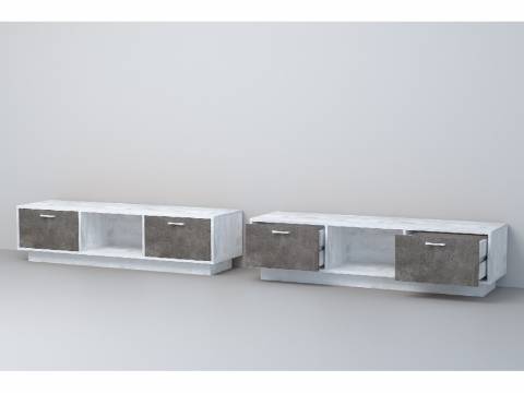 ТВ тумба Эго Т-3 бетон светлый/камень темный на цоколе