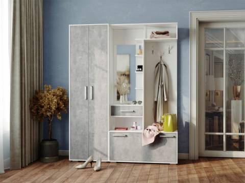 Прихожая Канзас белый/цемент светлый