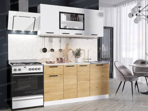 Кухонный гарнитур Хозяюшка ЛДСП 1500 белый гладкий/дуб вотан