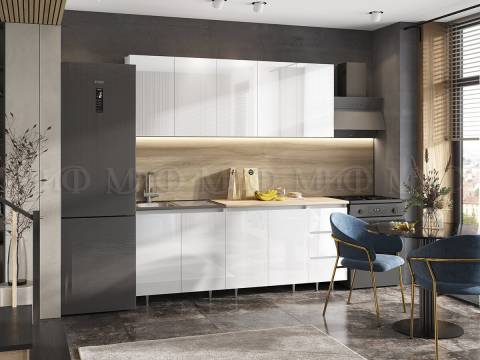 Кухонный гарнитур Челси 2000 мм Белый глянец холодный