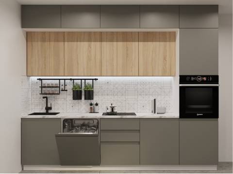 Кухонный гарнитур арт 50 Лайн Обсидиан Дуб сонома 3000 мм