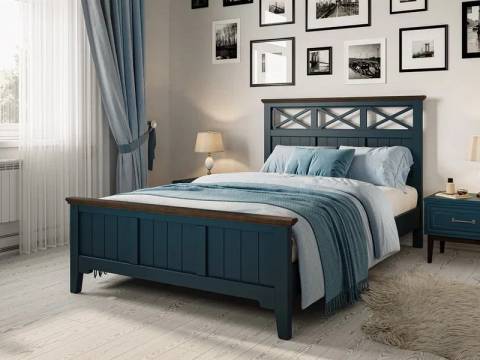 Кровать Грация-5 1600 Сапфировый с карнизом Дуб коньяк