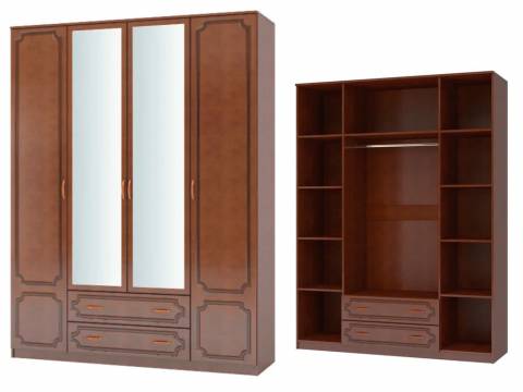 Шкаф ШР-4 платье и бельё с зеркалом Лак Орех