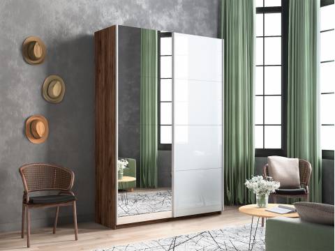 Шкаф-купе Прайм 2-х дверный 1200 Зеркало/Стекло Белое Крафт табачный