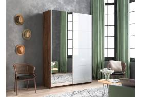 Шкаф-купе Прайм 2-х дверный 1600 Зеркало/Стекло Белое Крафт табачный