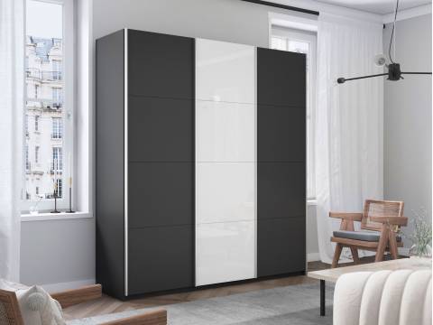 Шкаф-купе Прайм 3-х дверный 1800 ДСП/Стекло Белое/ДСП Серый Диамант