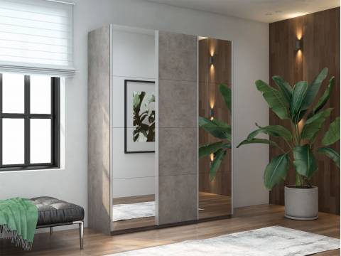 Шкаф-купе Прайм 3-х дверный 1800 два Зеркала/ДСП Бетон