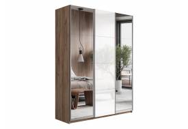 Шкаф-купе Прайм 3-х дверный 2100 Зеркало/Стекло Белое/Зеркало Крафт табачный