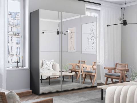 Шкаф-купе Прайм 3-х дверный 2100 три зеркала Серый Диамант