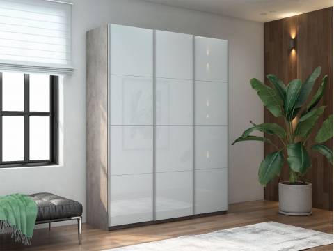 Шкаф-купе Прайм 3-х дверный 2100 три стекла белые Бетон