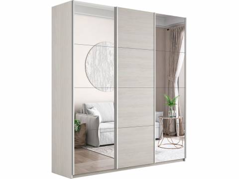 Шкаф-купе Прайм Широкий 3-х дверный два зеркала/ДСП Ясень Анкор Светлый