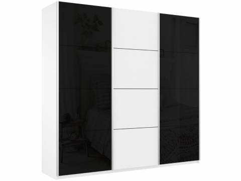 Шкаф-купе Прайм Широкий 3-х дверный два черных стекла/ДСП Белый Снег
