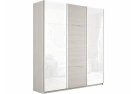 Шкаф-купе Прайм Широкий 3-х дверный два белых стекла/ДСП Ясень Анкор Светлый