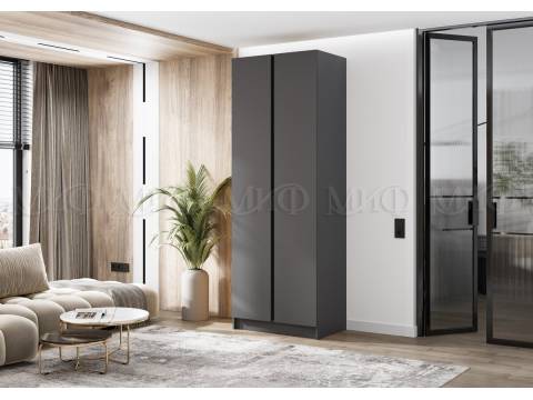 Шкаф двухстворчатый Келвин (800) Графит-вставка черная