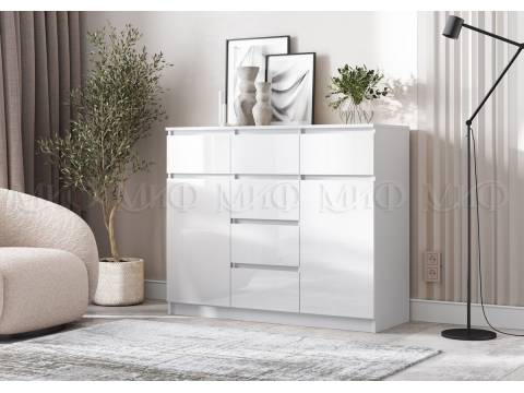 Комод 1200 (2 двери 6 ящиков) Челси Белый Глянец, Белый