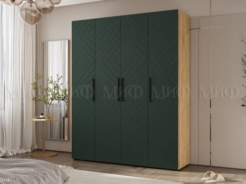 Шкаф четырехстворчатый (1800) Флэш Браш Мени Грин, Дуб Крафт