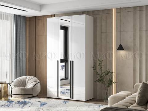 Шкаф 3-х створчатый Норд 1200 с зеркалом белый глянец