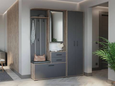 Прихожая Домино со шкафом Дуб Крафт Табачный, Графит