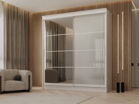 Шкаф-купе Гранд-1 2000 Белый гладкий-двери Зеркало-Лакобель белый